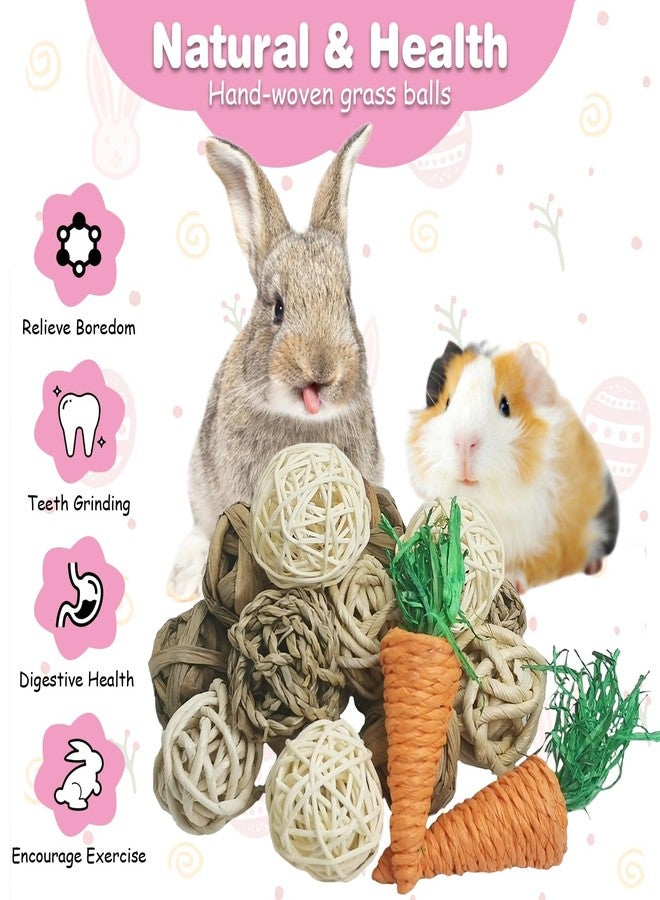 kathson 17 Pcs Natural Rabbit Chew Toys Guinea Pig Toys Small Animal Play Ball Bunny Activity Chinchilla Rolling Toy Gnawing Treats Grass Balls for Pet Rat Hamsters Gerbils Mice Cage Entertainment - Image 5